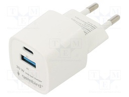 Power supply: switching; mains,plug-in; 5VDC,; 3A; 20W; white