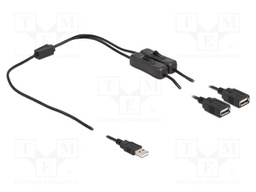 Cable; USB A plug,USB A socket x2; straight; black; 1m; black