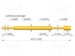 Test needle; Spring compression: 5.6mm; 7mm; 8A; CuBe; gold-plated