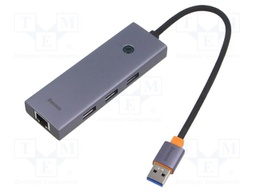 Hub USB; RJ45 socket,USB A socket x3,USB A plug; grey; 0.22m