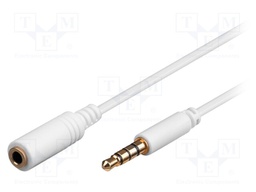 Cable; Jack 3,5mm 4pin plug,Jack 3.5mm 4pin socket; 5m; white