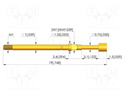 Test needle; Spring compression: 2.4mm; 3mm; 4A; CuBe; gold-plated