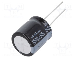 Capacitor: electrolytic; THT; 1000uF; 50VDC; Ø18x20mm; Pitch: 7.5mm