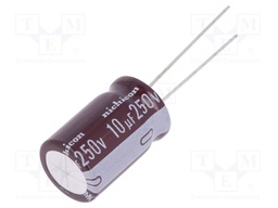 Capacitor: electrolytic; low impedance; THT; 10uF; 250VDC; ±20%