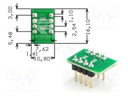 IC Adapter, PCB, 8-SSOP, 7.62 mm Row Pitch, 2.54 mm Spacing