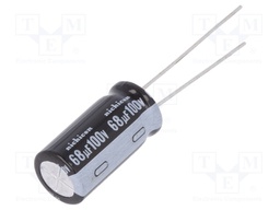 Capacitor: electrolytic; THT; 68uF; 100VDC; Ø10x20mm; Pitch: 5mm