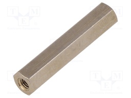 Screwed spacer sleeve; Int.thread: M3; 30mm; hexagonal; brass
