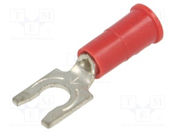 Fork terminal; M4; Ø: 4.32mm; crimped; for cable; insulated; red