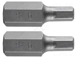 Screwdriver bit; hex key; HEX 6mm; Overall len: 30mm; 2pcs.