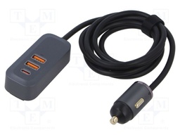 USB power supply; USB A socket x2,USB C socket; 100W; grey; 1.5m