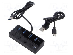 Hub USB; USB A socket x4,USB A plug,USB C socket; USB 3.0; 1m