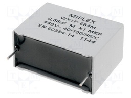 Capacitor: polypropylene; X1; 680nF; 440VAC; ±20%; THT