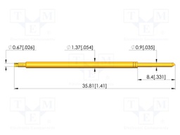 Test needle; Spring compression: 4.3mm; 6.35mm; 8A; CuBe; Ø: 0.9mm