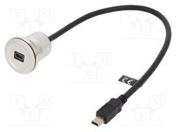 Cable; USB 2.0; USB B mini socket,USB B mini plug; 0.3m; black