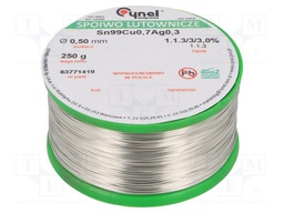 Soldering wire; Sn99Ag0,3Cu0,7; 500um; 250g; lead free; 216÷227°C