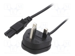 Cable; BS 1363 (G) plug,IEC C7 female; PVC; 1.8m; black; 3A; 250V