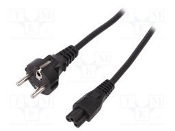 Cable; CEE 7/7 (E/F) plug,IEC C5 female; 1.2m; black; 10A; 250V