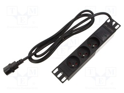 Plug socket strip: protective; Sockets: 3; 230VAC; 10A; black; 2m