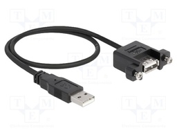 Cable; USB 2.0; USB A socket,USB A plug; 0.5m; black; 24AWG,28AWG