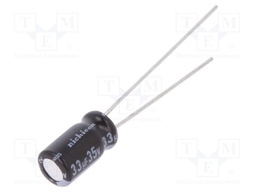 Capacitor: electrolytic; THT; 33uF; 35VDC; Ø5x9mm; Pitch: 2mm; ±20%