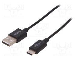 Cable; USB 2.0; USB A plug,USB C plug; 1m; black; Core: Cu; 480Mbps
