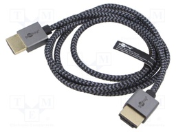 Cable; HDMI plug,both sides; PVC; textile; 1m; black-grey; silver