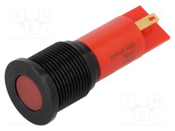 Indicator: LED; flat; red; Ø16mm; IP67; Q16; brass; ØLED: 10mm; 10mcd