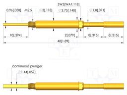 Test needle; Spring compression: 6.4mm; 8mm; 5A; CuBe; gold-plated
