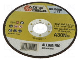 Cutting wheel; Ø: 115mm; Øhole: 22.23mm; Disc thick: 1.6mm