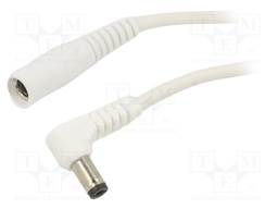 Cable; DC 5,5/2,5 plug,DC 5,5/2,5 socket; angled; 1mm2; white; 2m
