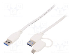 Cable; USB 3.0; USB A plug x2,USB C plug; 500mm; white