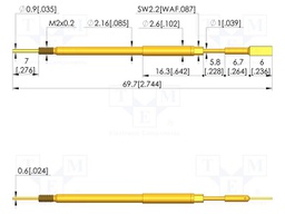 Test needle; Spring compression: 5mm; 5.5mm; 8A; steel; Ø: 2.5mm
