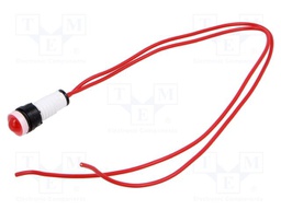 Indicator: LED; prominent; red; 230VAC; Ø10mm; cables; plastic