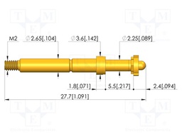 Test needle; Spring compression: 4mm; 5mm; 8A; CuBe; gold-plated