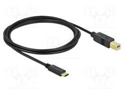 Cable; USB 2.0; USB B plug,USB C plug; 2m; black; 24AWG,30AWG