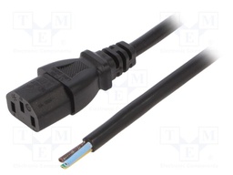 Cable; IEC C13 female,wires; 3m; black; PVC; 3x1mm2; 10A; 250V