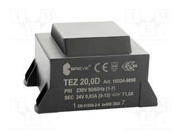 Transformer: encapsulated; 20VA; 230VAC; 24V; 833.3mA; IP00; 600g