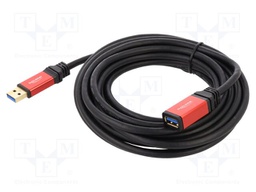 Cable; USB A socket,USB A plug; gold-plated; 5m; black; metal