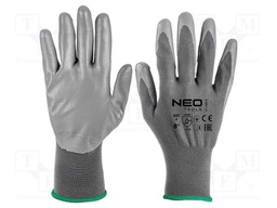 Protective gloves; Size: 8; grey; polyester,polyurethane