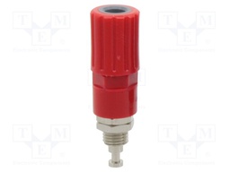 Socket; 4mm banana; 36A; red; nickel plated; on panel,screw; 8mm
