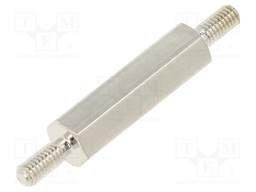 Screwed spacer sleeve; 18mm; Ext.thread: M2,5; hexagonal; brass