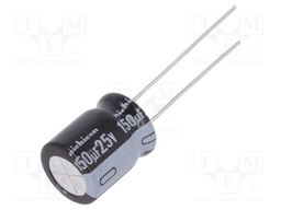 Capacitor: electrolytic; THT; 150uF; 25VDC; Ø10x12.5mm; Pitch: 5mm