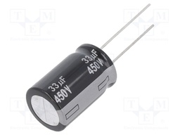 Capacitor: electrolytic; THT; 33uF; 450VDC; Ø16x25mm; ±20%; 10000h