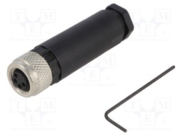 Connector: M8; female; PIN: 4; for cable; plug; 3A; 30V; IP67