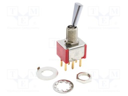 Switch: toggle; Pos: 2; DPDT; ON-ON; 0.02A/20VAC; 0.02A/20VDC; THT