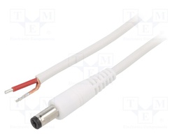 Cable; wires,DC 5,5/1,7 plug; straight; 1mm2; white; 0.5m