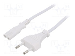 Cable; CEE 7/16 (C) plug,IEC C7 female; 3m; Sockets: 1; white; PVC