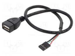 Cable; USB 2.0; USB A socket,4pin pin header; 0.4m; black
