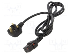 Cable; BS 1363 (G) plug,IEC C19 female; 2m; black; 13A; 250V; IP20