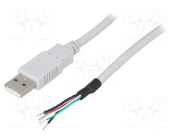 Cable; USB 2.0; USB A plug,wires; 3m; grey; Core: Cu; 24AWG,28AWG